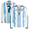 Rodrigo De Paul Argentina National Team adidas 2026 Home Replica Long Sleeve Jersey - White
